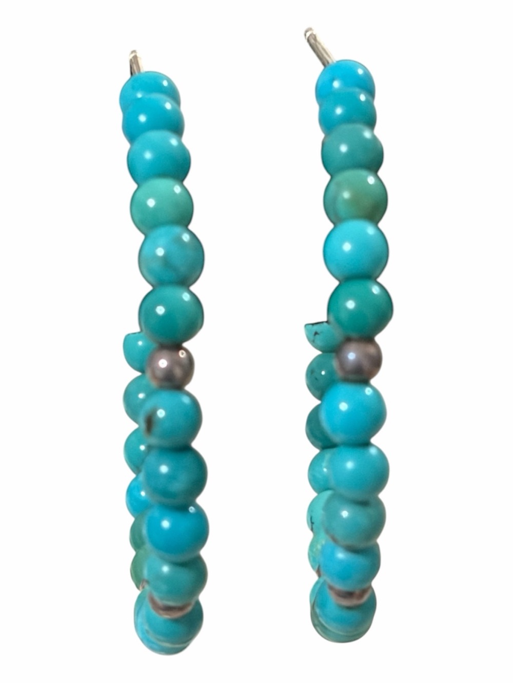 Sterling Turquoise Beaded Hoop Earrings - Picture 4 of 7